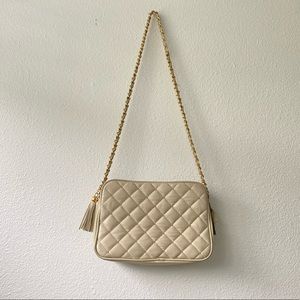 Vintage Genuine Leather Studded Gold Chain Strap Tassel Handbag Purse Crossbody